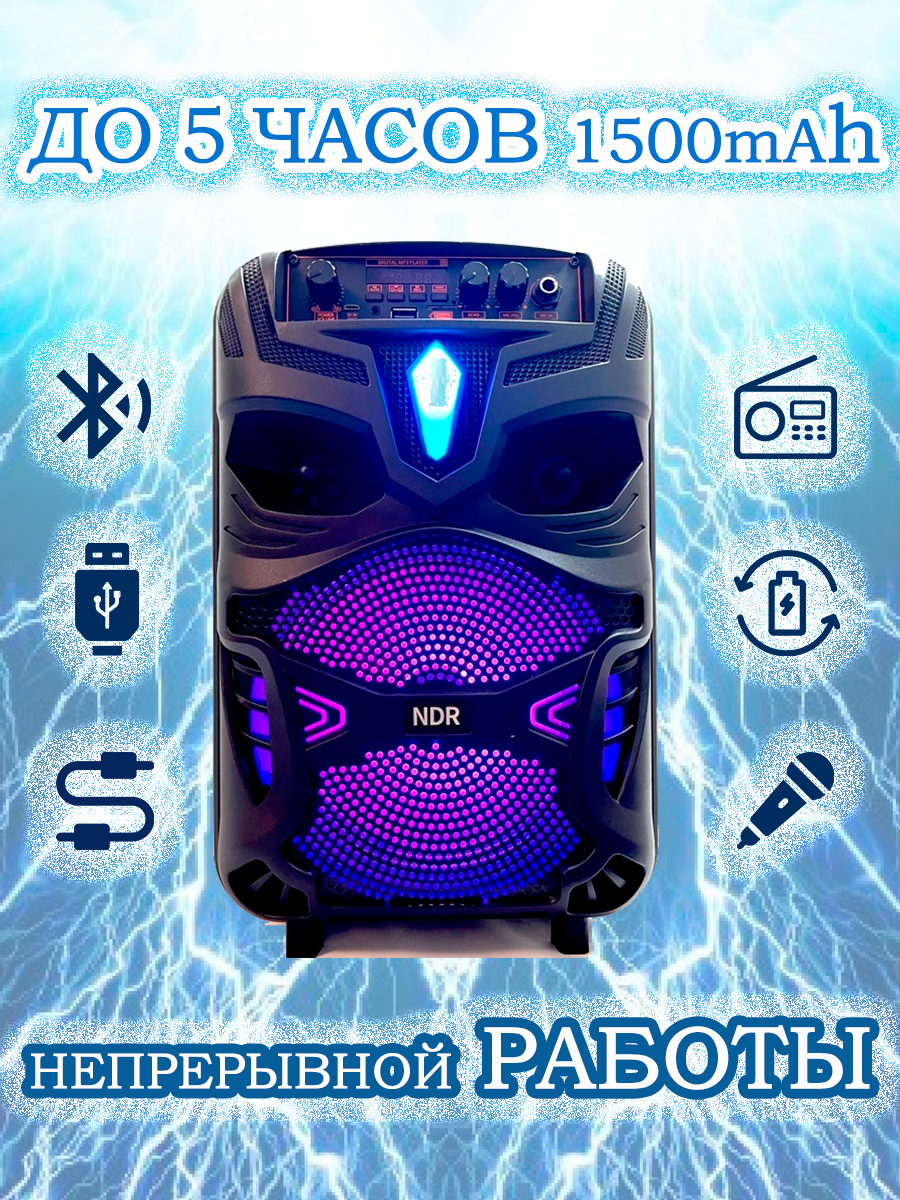 Беспроводная Bluetooth мощная колонка-чемоданчик NDR Dance BOX с микрофоном для караоке — фото 1