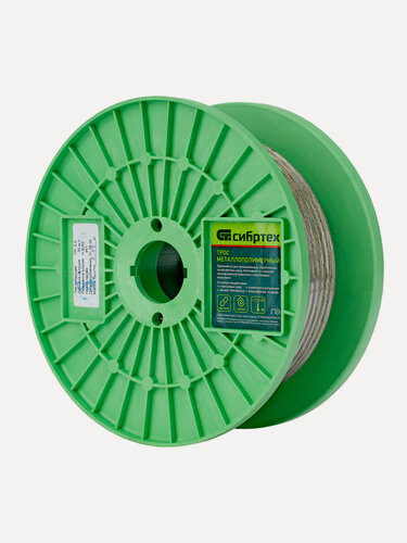 Изображение товара Трос металлополимерный Сибртех прозрачный ПР-5.0 (5, 0мм толщина, катушка 50м. п.), 47639