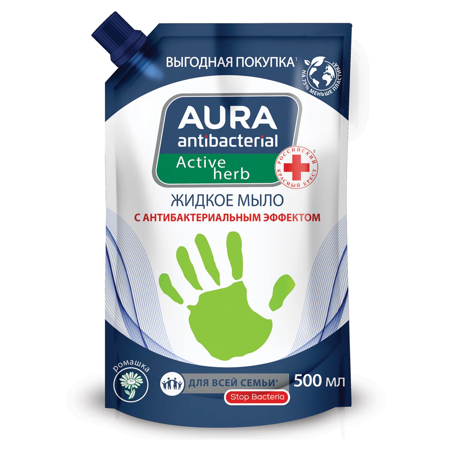 Мыло жидкое антибактериальное для всей семьи 500 мл AURA антибактериальная 