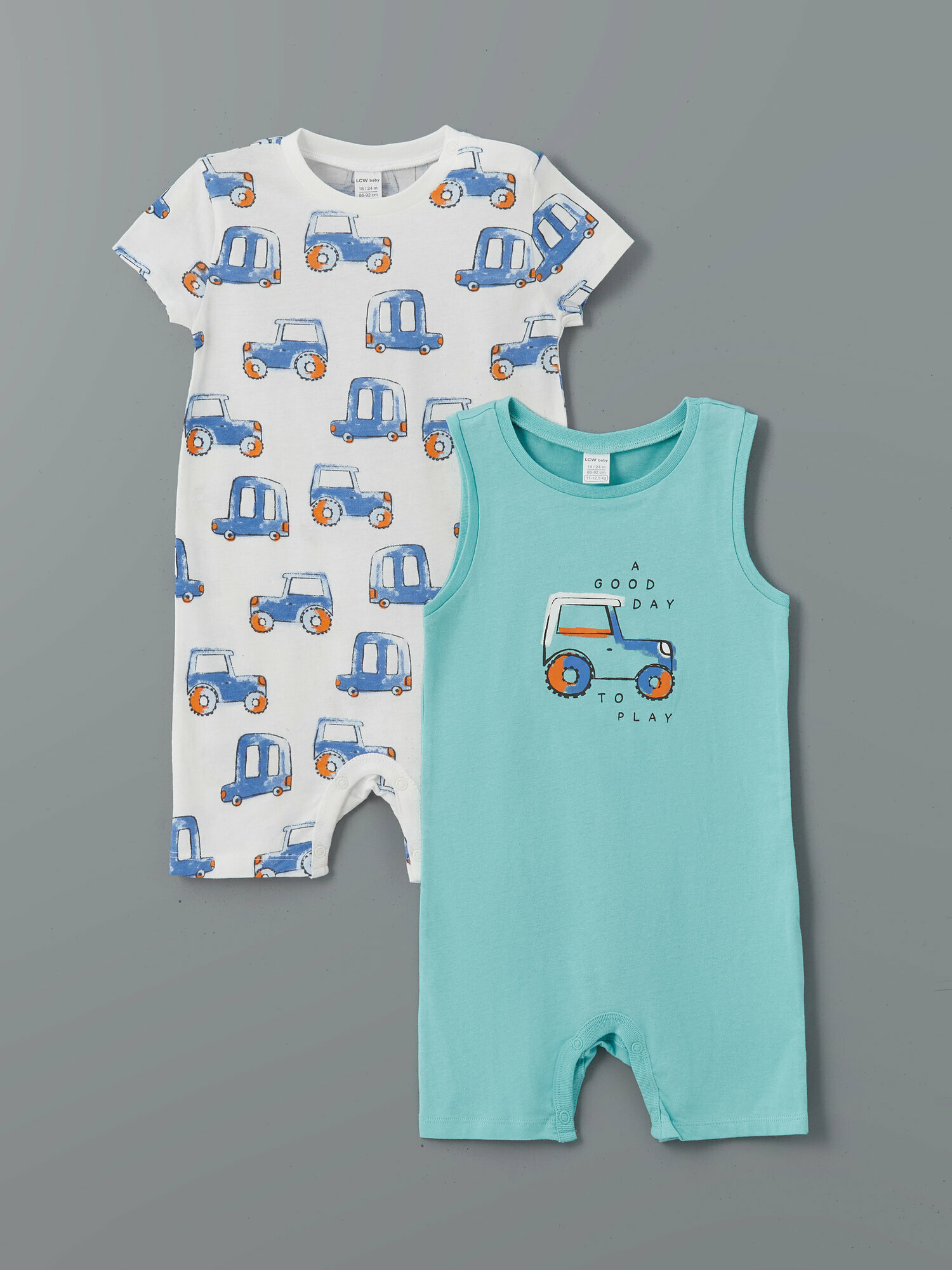 Комбинезон LC Waikiki открытая стопа комплект из 2 шт. размер 6-9 мес бирюзовый белый