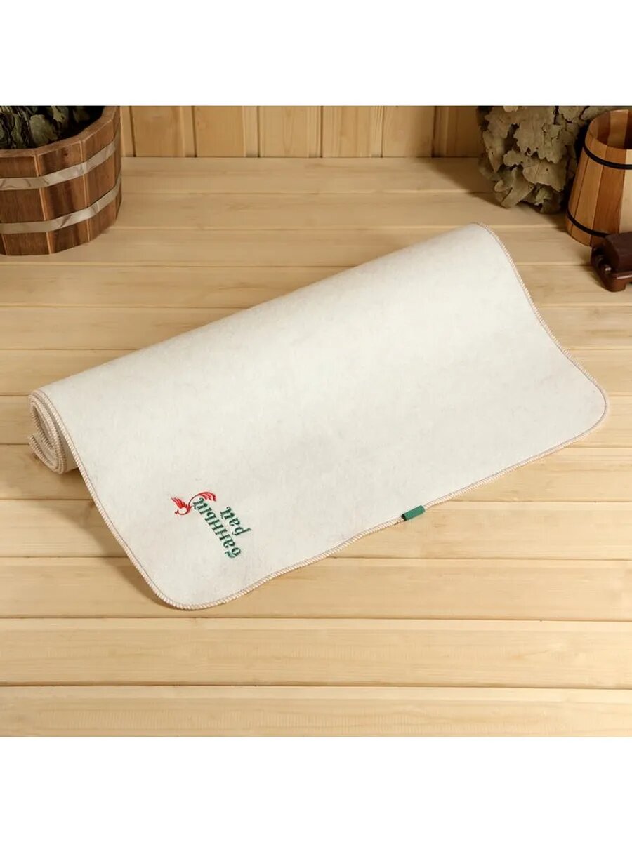 Лежак для бани светлый с вышивкой  Банный рай  180х60см