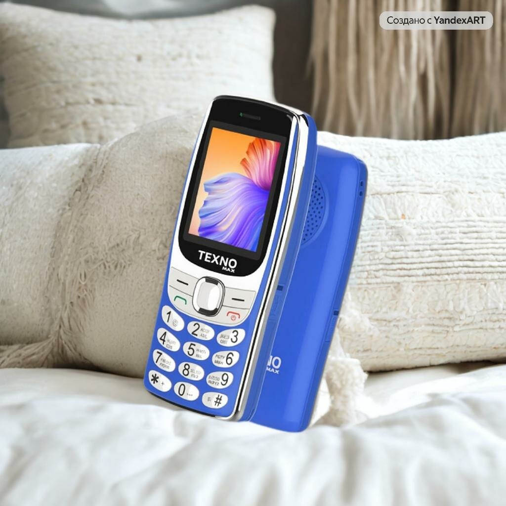 Texno Max 020 кнопочный телефон, две SIM, радио, фонарик синий