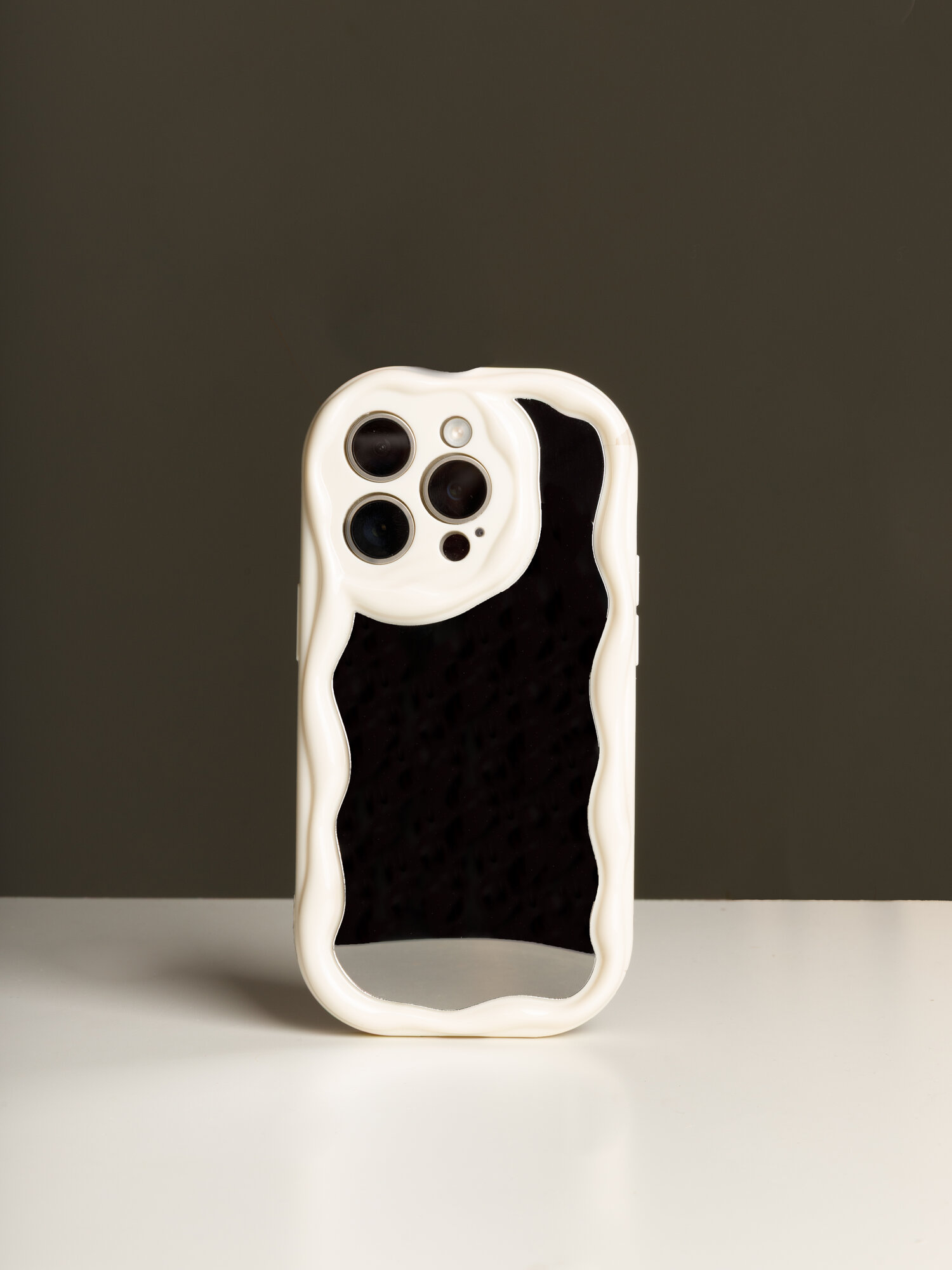 Чехол с зеркалом, для iPhone 12 Pro, белый, пластик, стекло. — фото 1