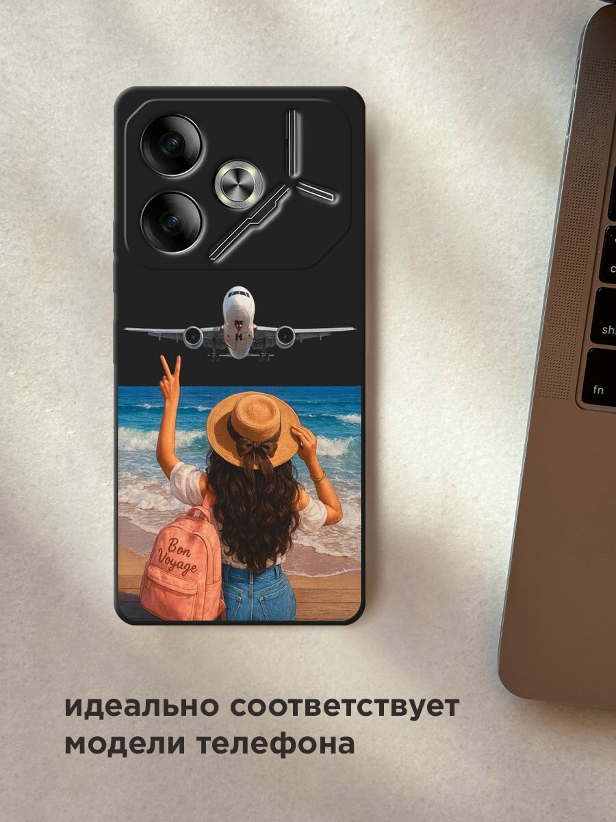 Черный матовый чехол на Tecno Pova 6 / Текно Пова 6 с принтом "Bon Voyage" — фото 1
