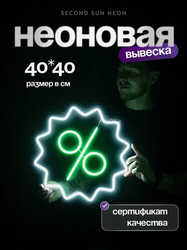 Изображение товара Неоновая вывеска на окно Знак Процента