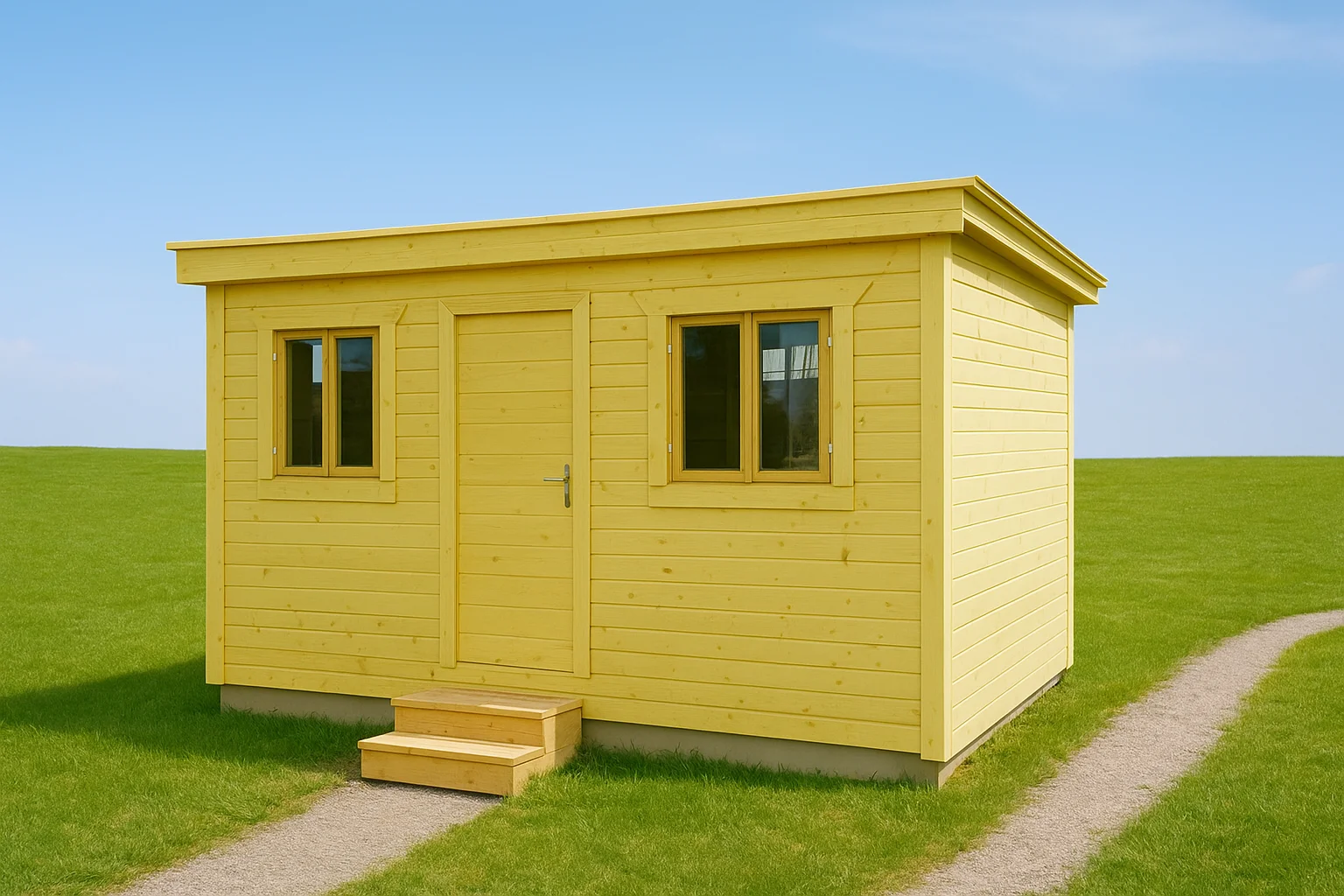 Бытовка "Распашонка", 4x2.4 м, два окна, электрика, блоки, ступени