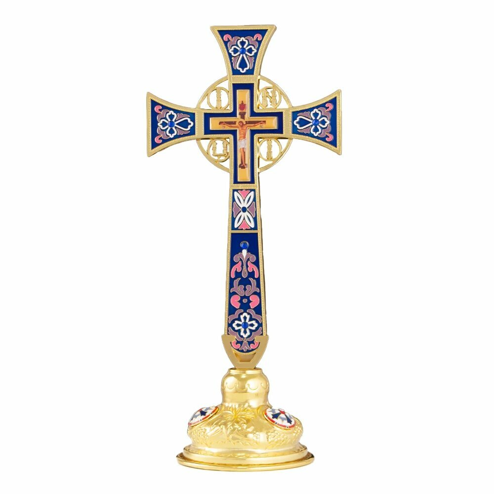New Orthodox Cross Blessing Cross With Stand For Church Home Decoration Passion of Jesus Icon Red and Blue Enomal Cross Box Gift