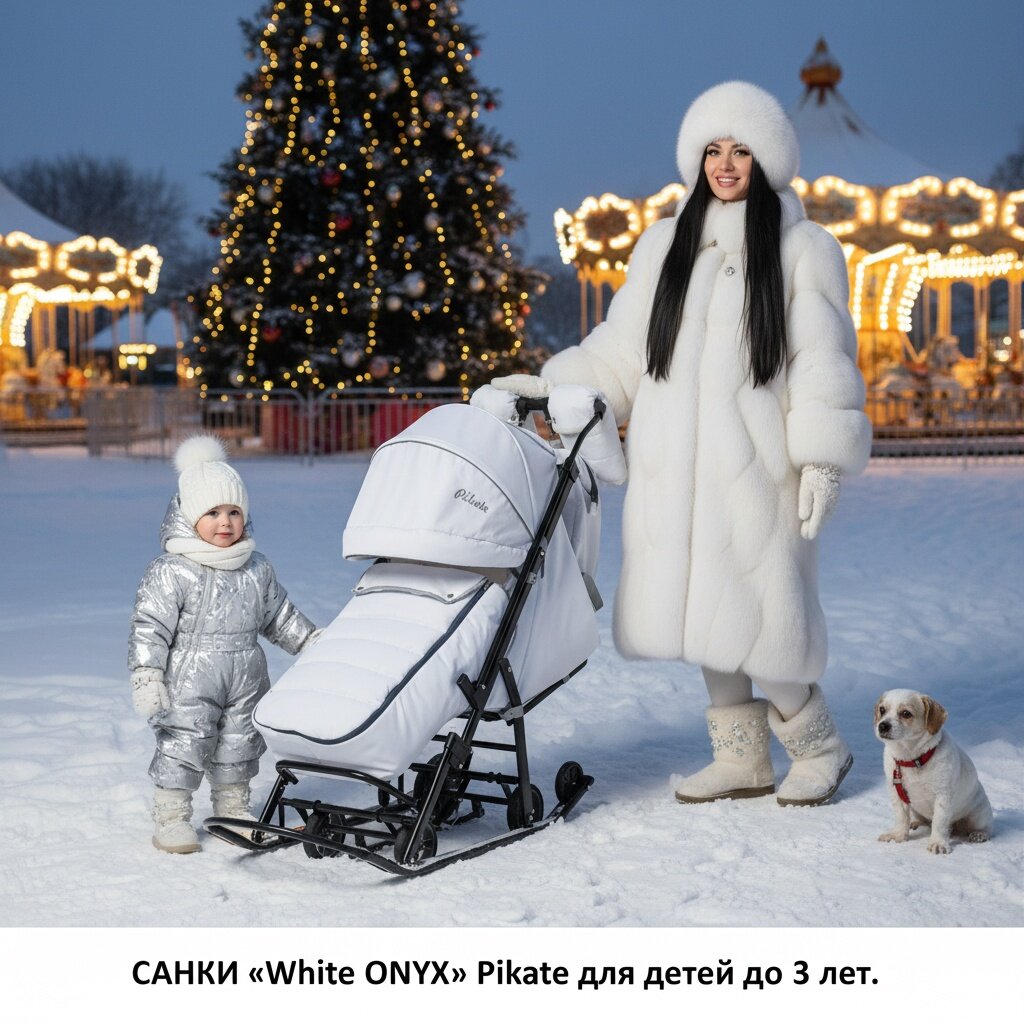 Санки коляска детские зимняя Pikate "White ONYX" с бампером.