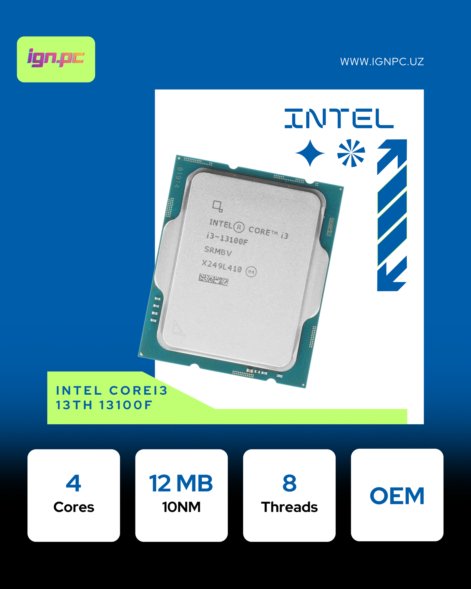 Intel-Core i3 - 13100, 3.4 GHz, 12MB, oem, LGA1700, Raptor Lake
