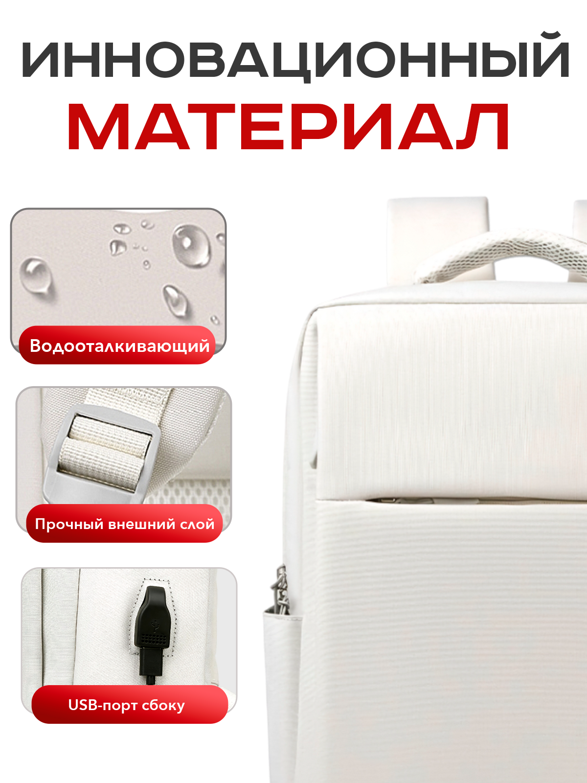 Рюкзак Milooky, с USB-портом, влагонепроницаемый, полиэстер, белый — фото 1