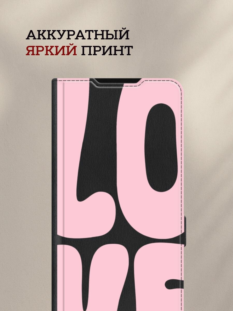 Чехол-книжка на Apple iPhone 16 Pro Max / Айфон 16 Про Макс с принтом LO VE, черный — фото 1