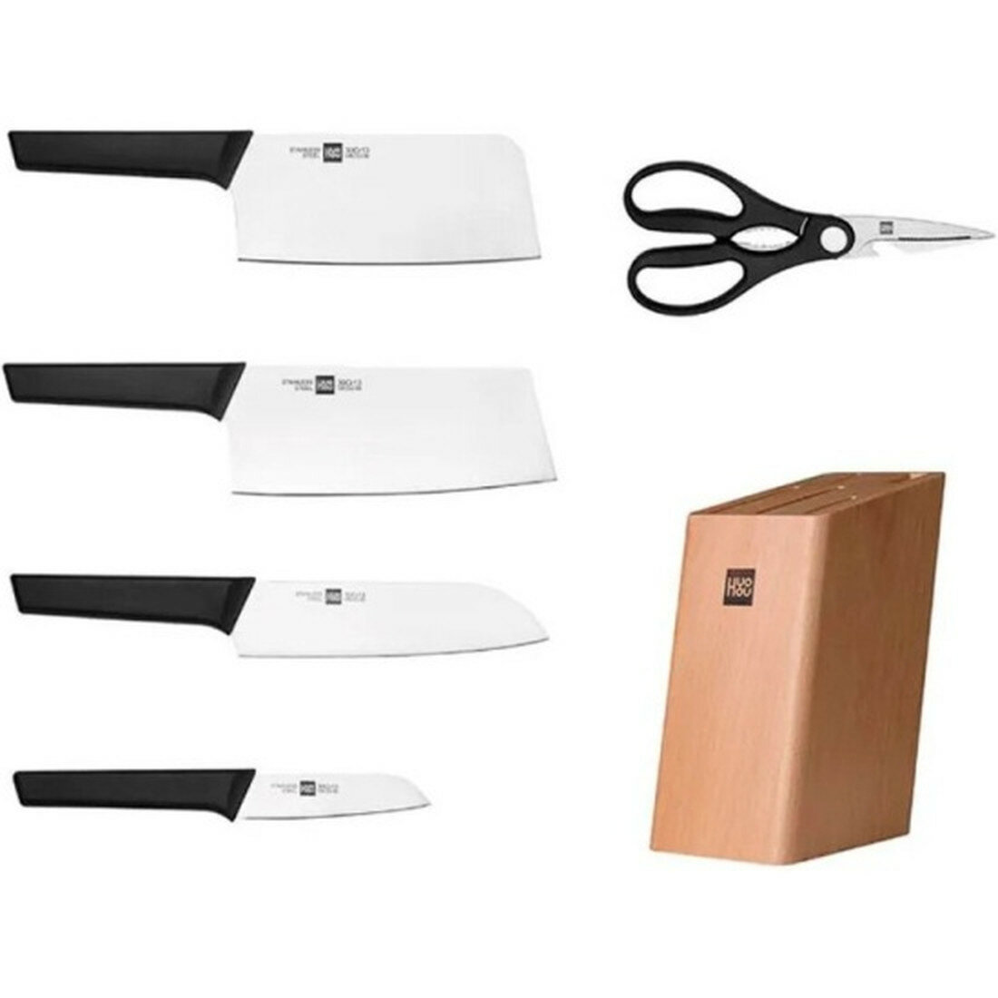 Набор кухонных ножей на подставке+ножницы Huohou 6-Piece Kitchen Knife Set Lite (HU0058) черный 6 предметов