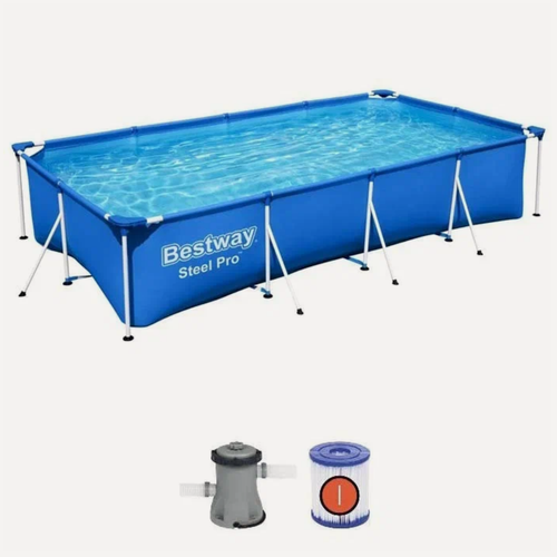 Изображение товара Бассейн каркасный BestWay 56424 BW 400х211х81 см, 5700 л, фильтр-насос 1249 л/ч Прямоугольный Голубой