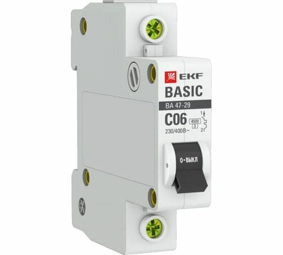 Автоматический выключатель EKF 1P 6А (C) 45кА ВА 47-29 Basic mcb4729-1-06C