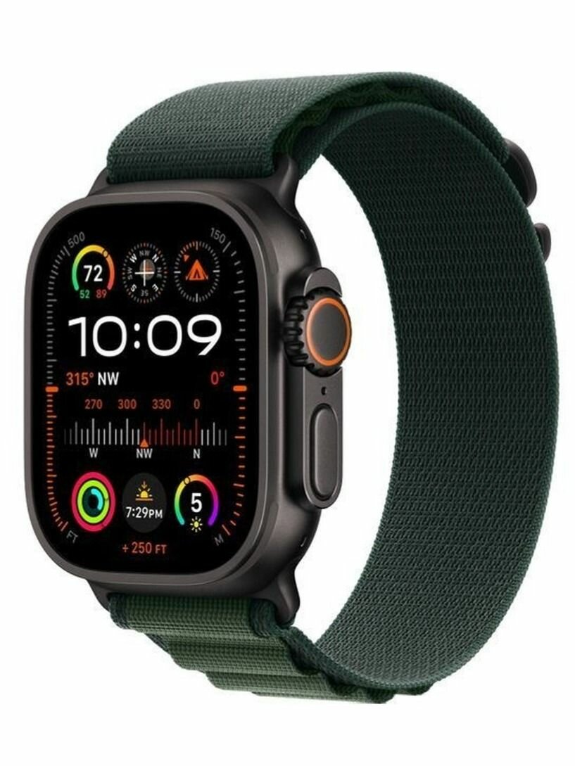Умные часы Apple Watch Ultra 2 49 мм (2024) Black Titanium Case GPS + Cellular, Dark Green Alpine Loop, размер ремешка M