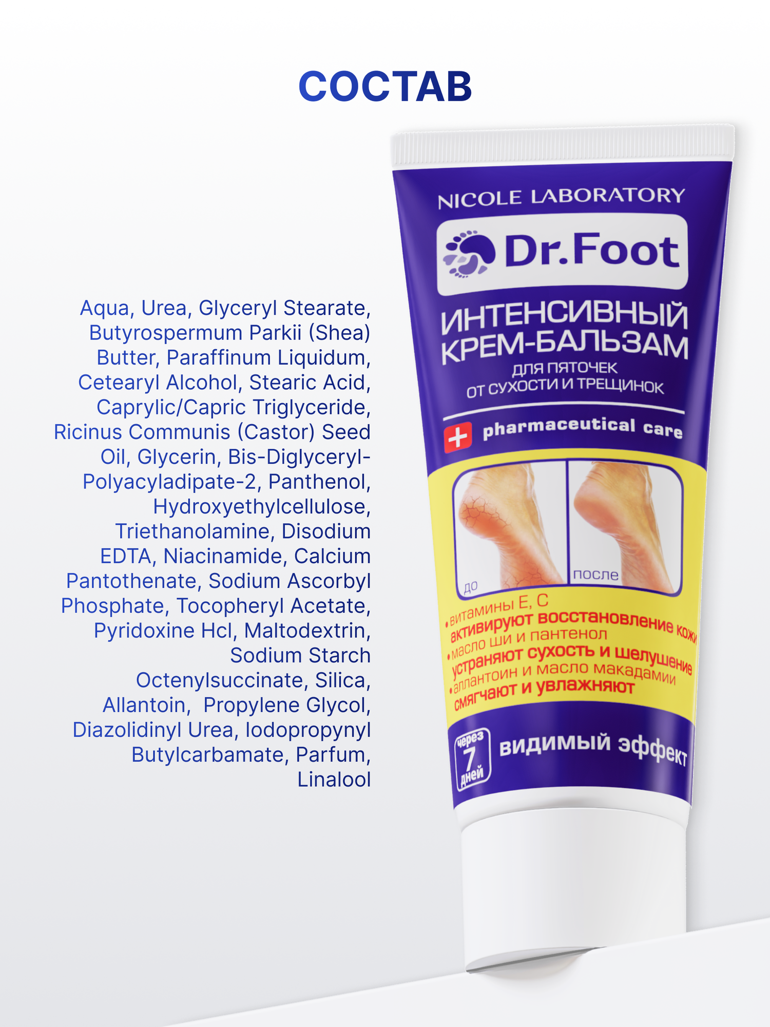 Кремы Для Ног Крем для ног с мочевиной, бальзам от сухости и трещин Dr.Foot, 75 мл