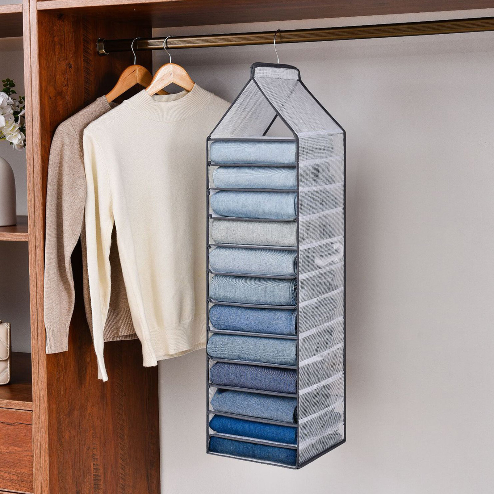 Подвесной шкаф-органайзер 12 отделений складная полка для аксессуаров для одежды серый цвет