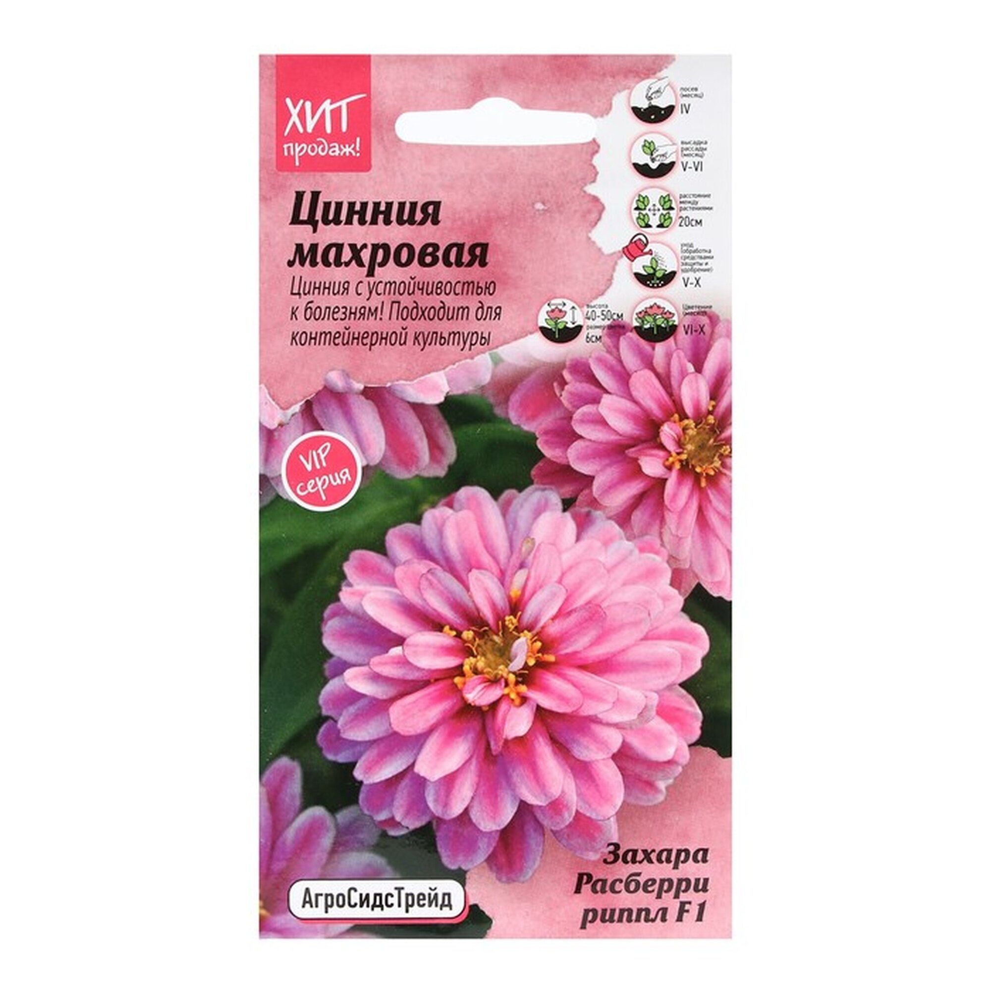Семена цветов АгроСидсТрейд  Цинния Расберри Риппл F1   однолетние  5 шт