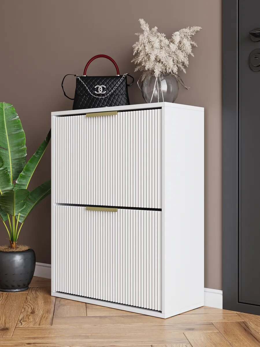 Обувница в прихожую закрытая тумба для обуви  узкая с 2 ящиками  белая