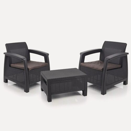 Изображение товара Комплект садовой мебели Elfplast "Holiday L", 2 кресла, стол, стулья, коричневый