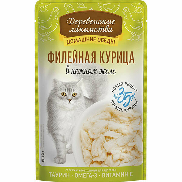 Деревенские лакомства д/кош пауч Филейная курица в нежном желе 70г