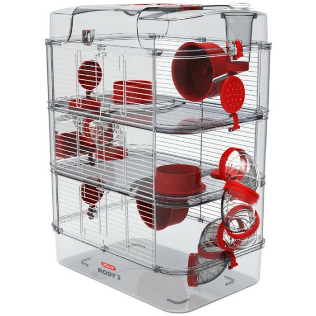 Клетка для грызунов Zolux RODY 3 TRIO, 41х27х53 см, рубиново-красный