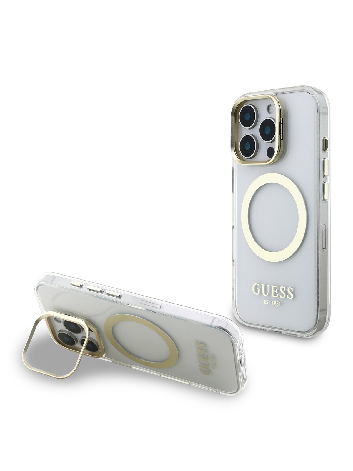 Чехол Guess для iPhone 16 Pro Max с магнитами MagSafe, с металлической фурнитурой, прозрачный — фото 1
