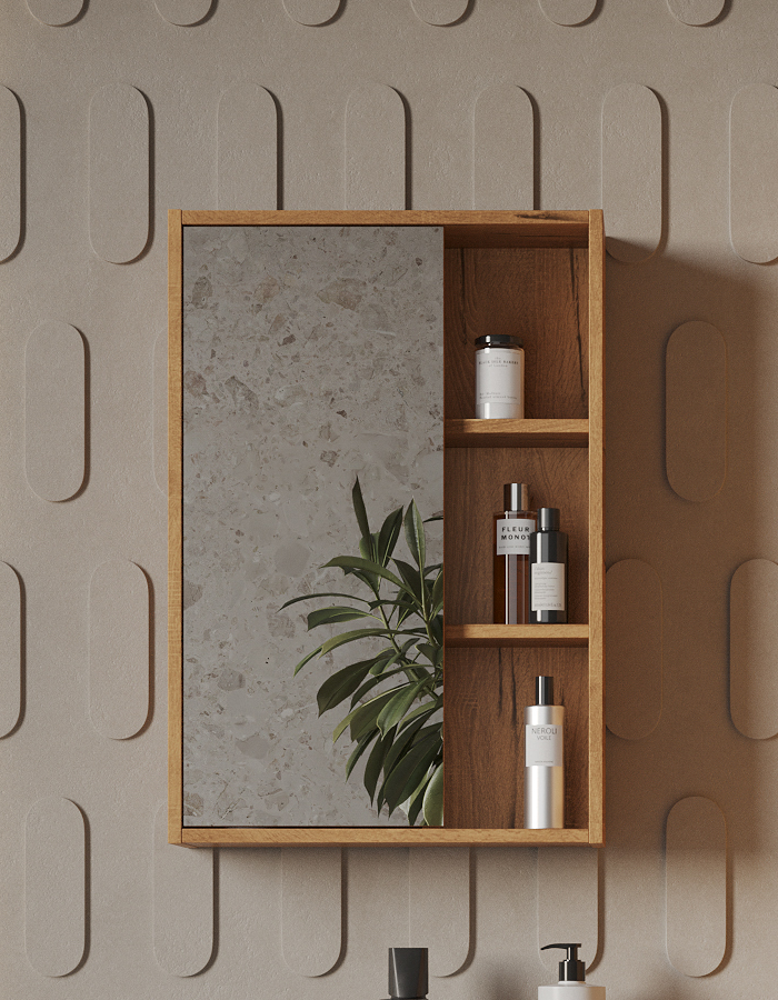 Шкаф-зеркало Vannika Vastra 50 для ванной комнаты дуб вотан