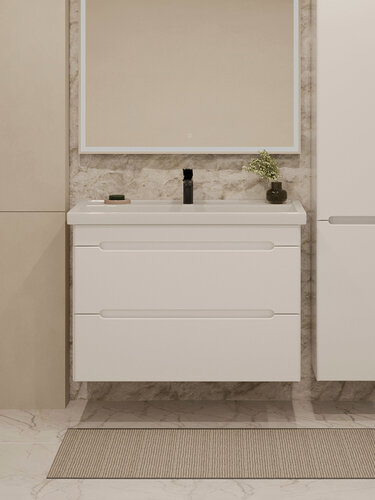 Изображение товара Тумба подвесная Vannika Flavia 100 с раковиной Фостер 100 для ванной комнаты, белая
