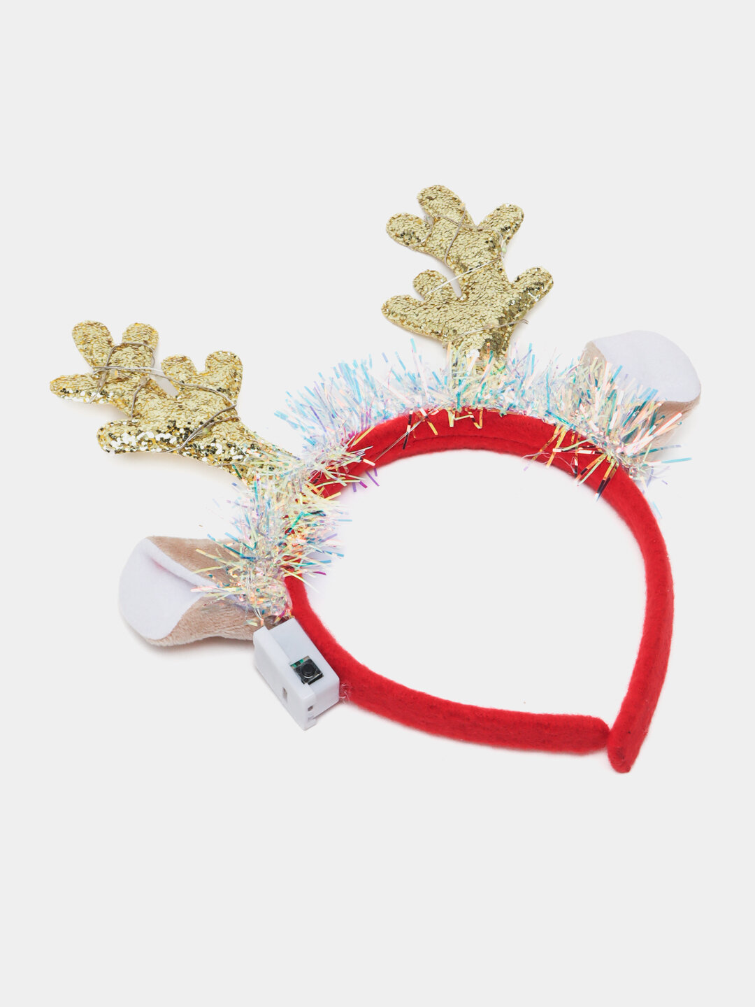 Новогодний ободок с ушками оленя светится, подойдет как детям, так и взрослым. — фото 1