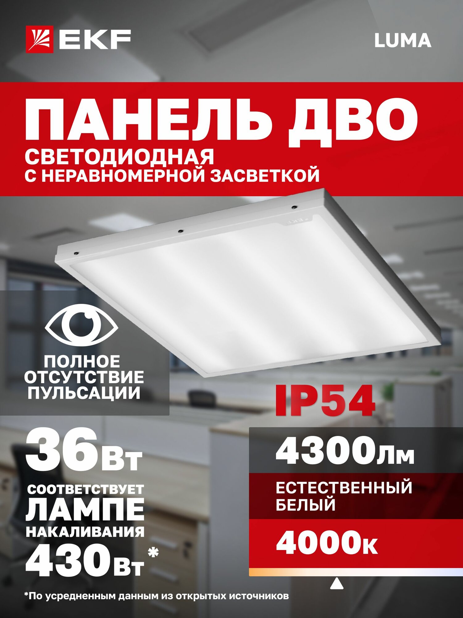 Светильник EKF LPL-1002-O-36-4000-54 LED 36 Вт 4000 К IP54