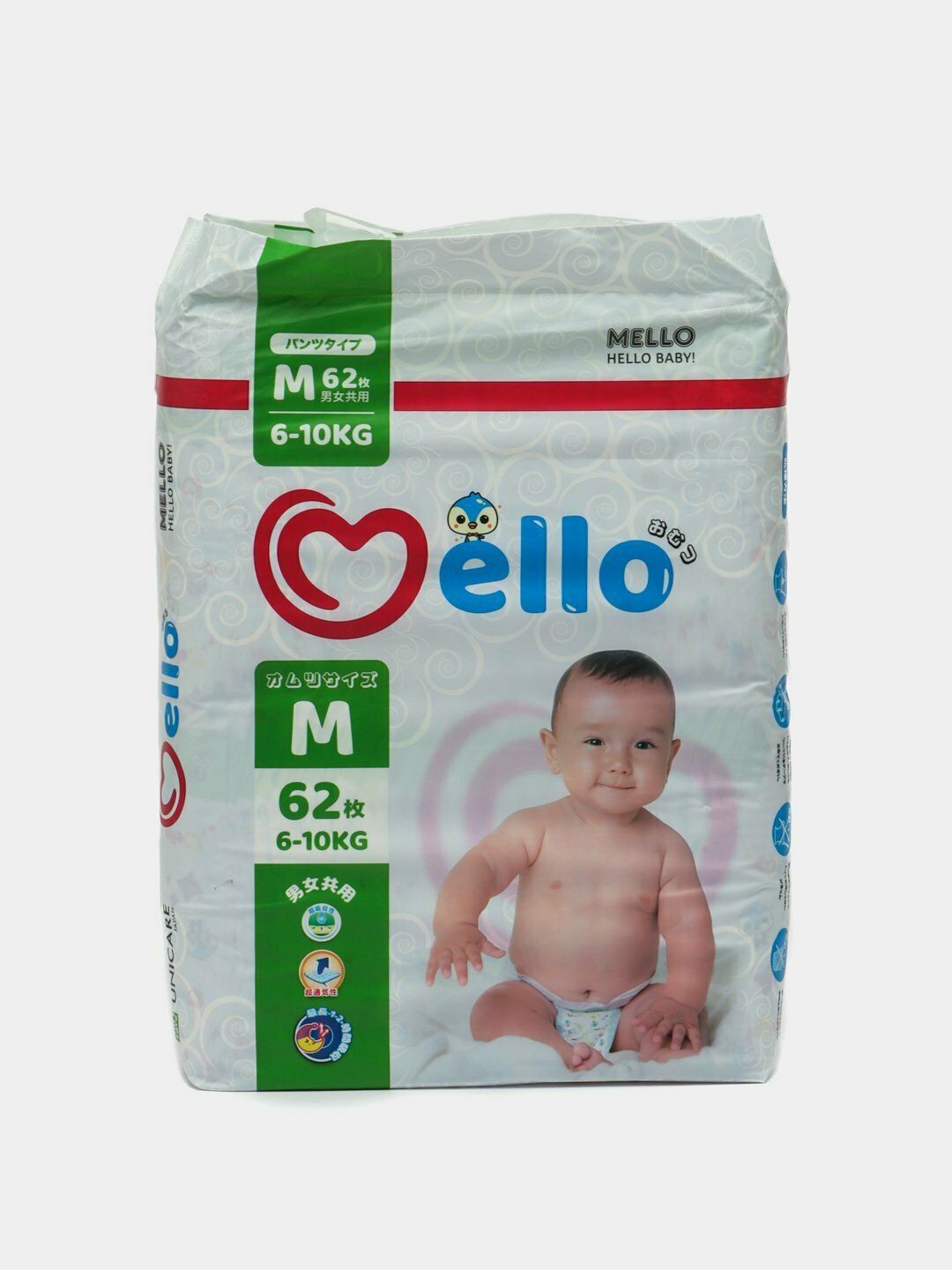 Подгузники Mello для детей, M (3), 62 штук, 6-10 кг