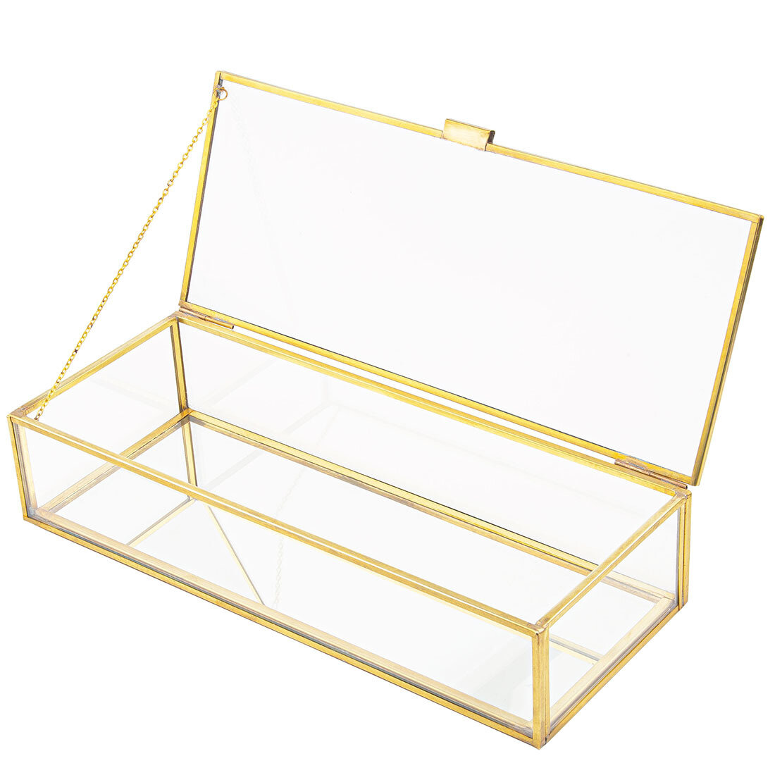 Шкатулка Арт-Птица BB026/5, стекло, латунь, золотистая, прямоугольная, 25x10x5,5см — фото 1