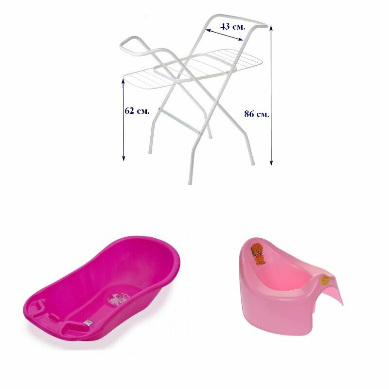 Набор: детская ванна "Фаворит", подставка арт. 0019, горшок Малыш (С165), розовый