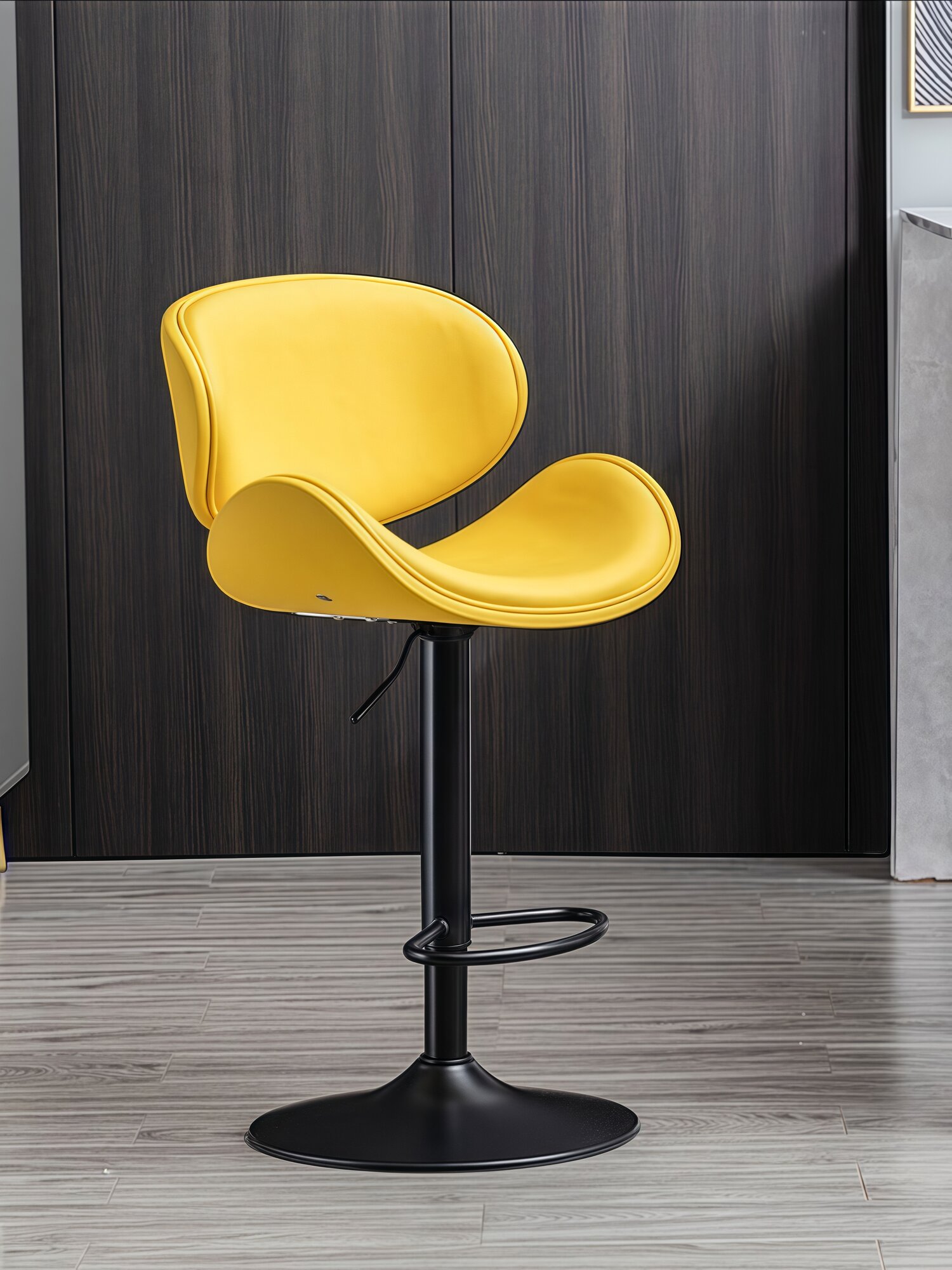 Барный стул, металлическая основа, натуральная кожа, желтый, офисный