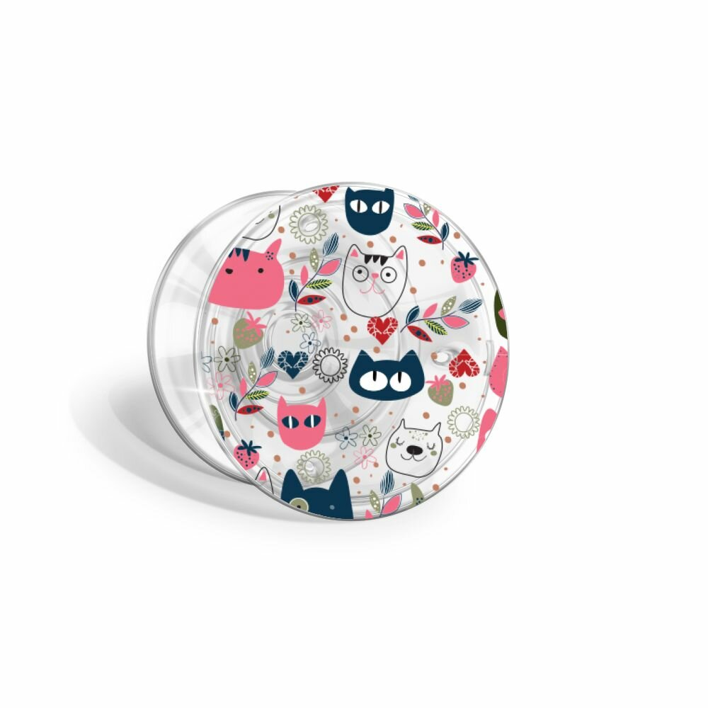 Попсокет прозрачный с рисунком "Счастье в котах" / Держатель для телефона круглый с принтом