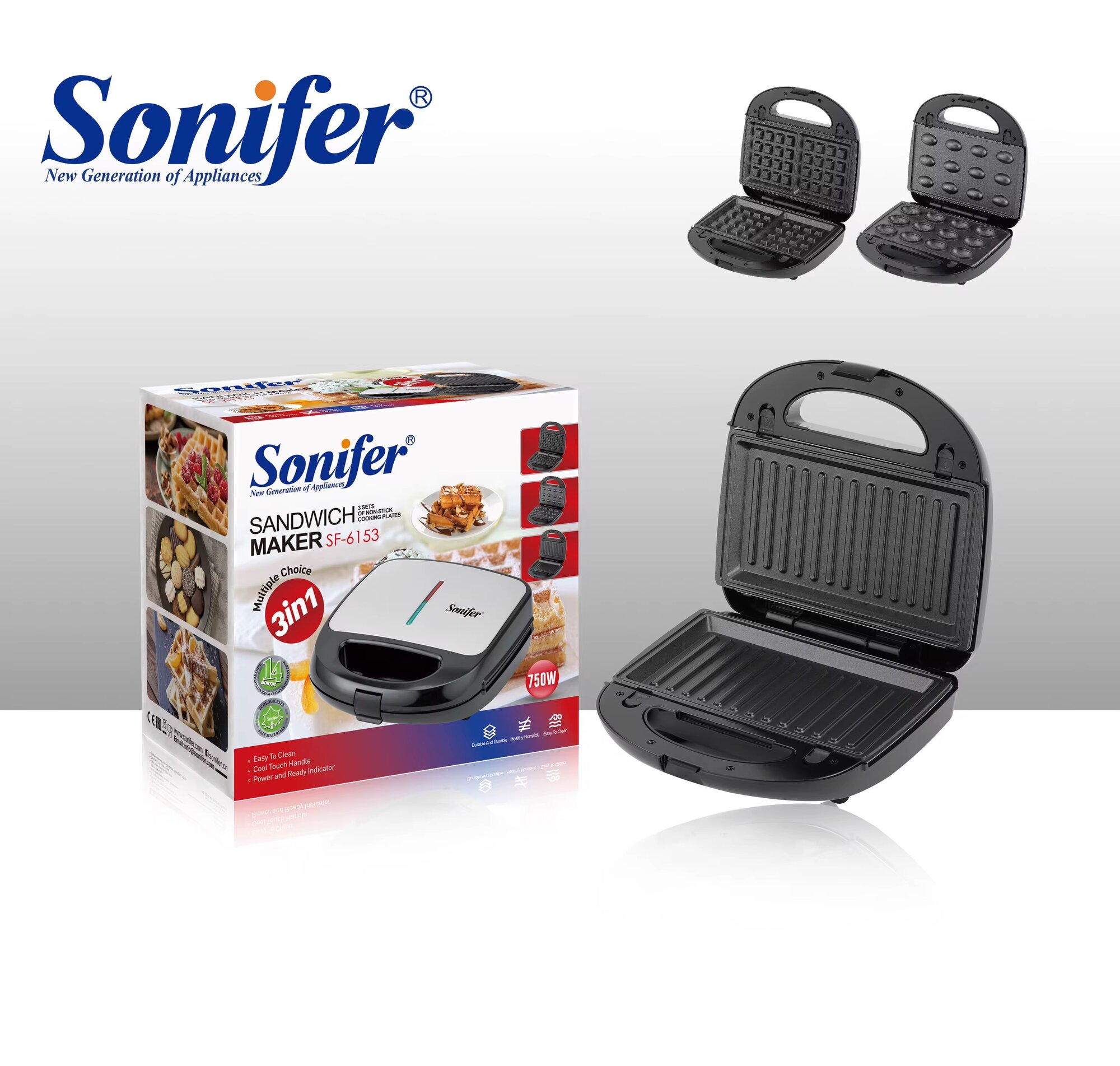 Электрическая вафельница Sonifer SF-6153 для тостов, орехов, вафель