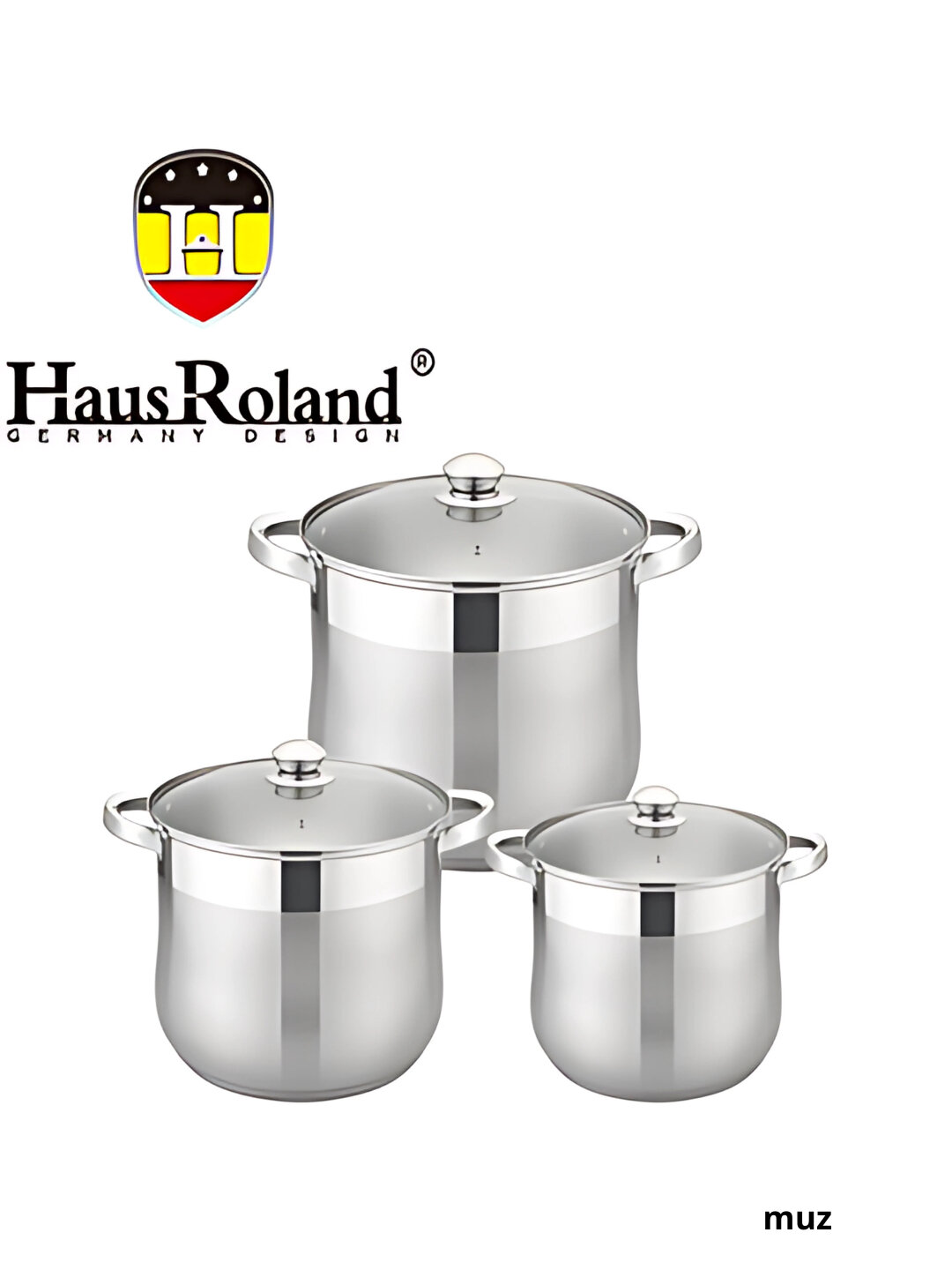 HausRoland набор кастрюль из нержавеющей стали, 3 предмета, с прочными стеклянными крышками - Ледяной