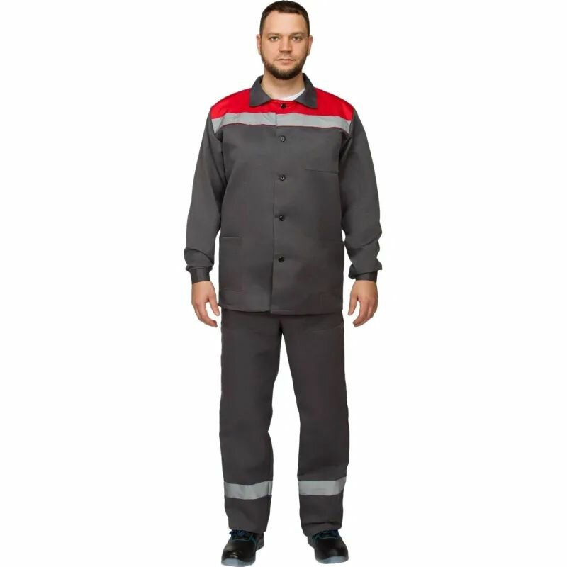 Костюм рабочий КНР летний мужской л16-КПК с СОП серый красный р 64-66 р 170-176