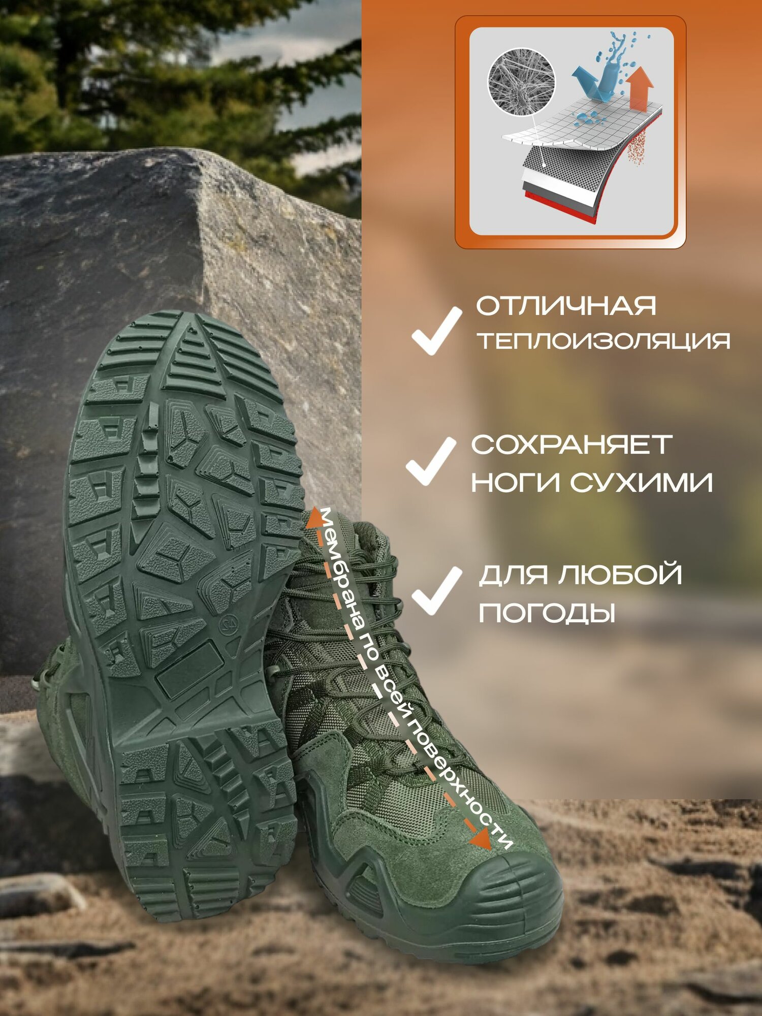 Ботинки берцы, размер 44р.-27,5, зеленый — фото 1