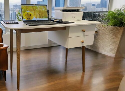 Изображение товара Письменный стол с ящиками, основание дерево, столешница белый, 120х60х73,