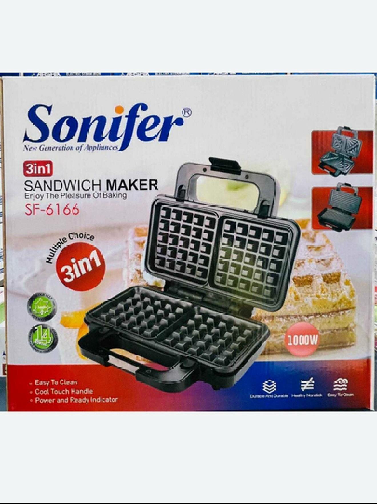 Вафельница Sonifer "SF-6166", 3 в 1, быстрый завтрак, 1000Вт для быстрого и идеального завтрака