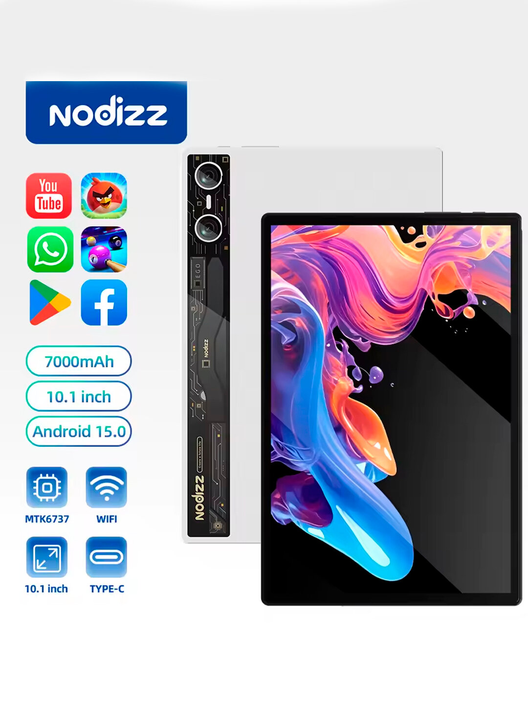 Планшетный, Npad, Android 14, 10.1 Nodizz NPad-EV - это стильный, высокопроизводительный планшет с разрешением Full HD — фото 1