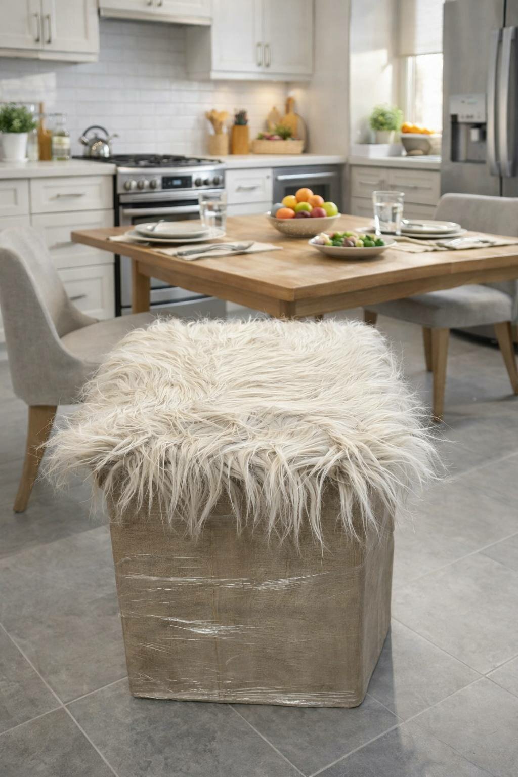 Многофункциональный мягкий столик-пуф с функцией органайзера