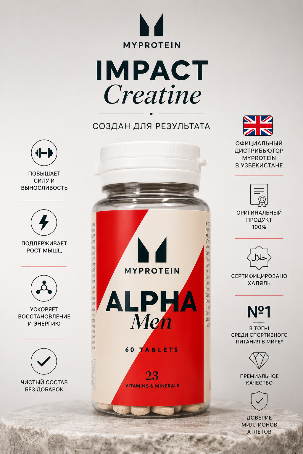 MyProtein ALPHA Men 60 tabs 23 минеры и витамины для спорта и роста мыщц