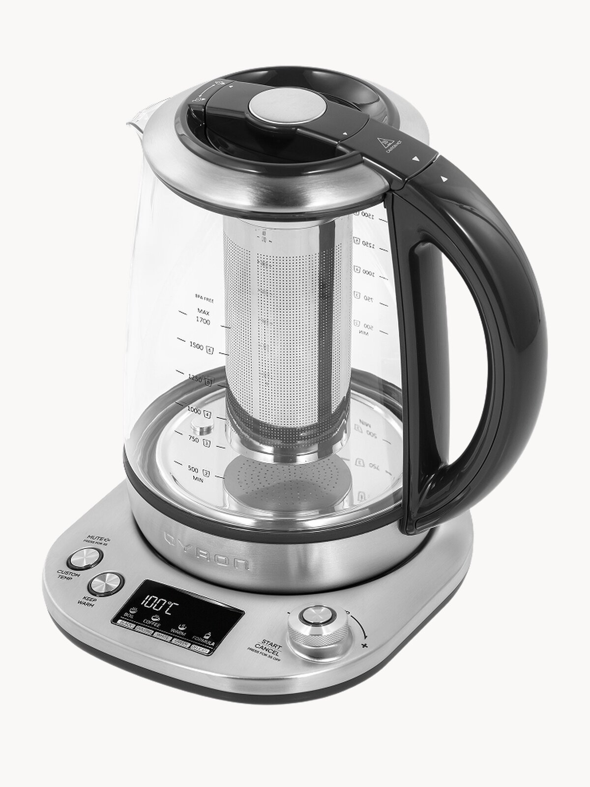 Чайник QYRON KG902 серебристый, 1,7 л, стеклянный, поддержание температуры