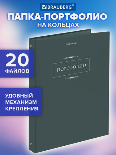 Изображение товара Портфолио школьника, папка А4 на кольцах 7БЦ матовая, 20 файлов, для девочек и мальчиков, Brauberg Classic, 117554