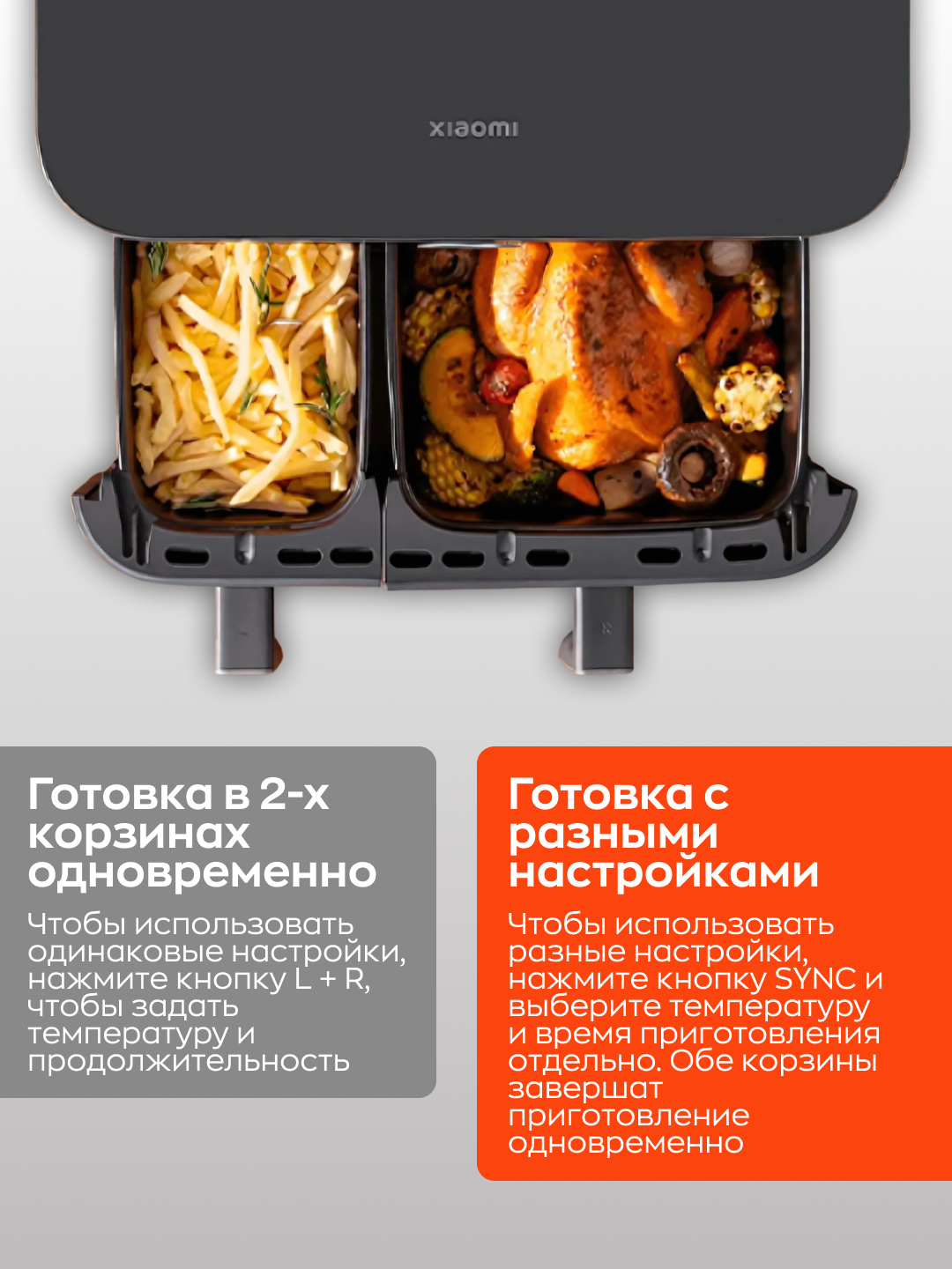 Аэрогриль Xiaomi Dual Zone Air Fryer 10L, две чаши для приготовления 3,5 л + 6,5 л, меню на русском языке, версия EU — фото 1