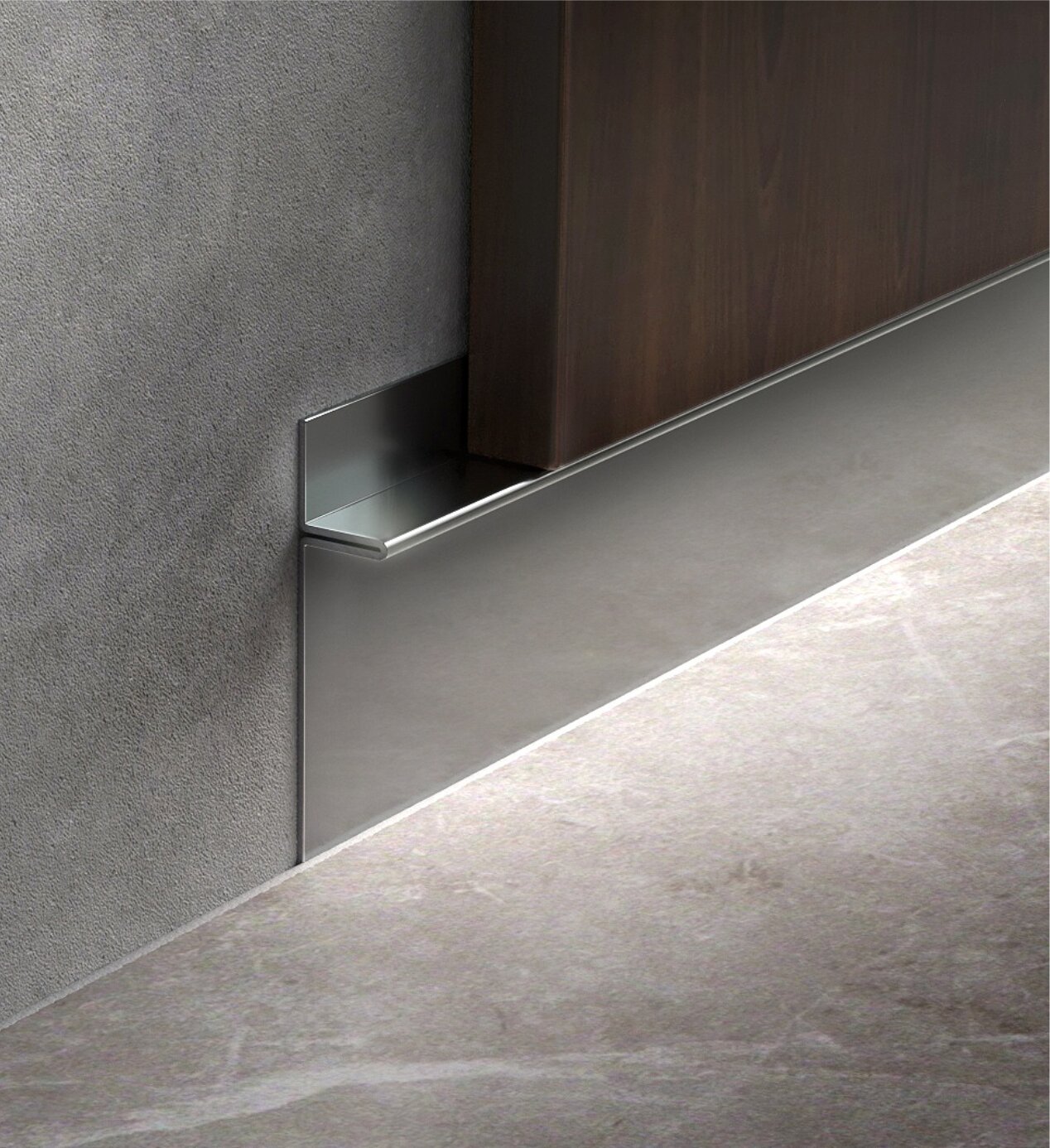 Плинтус напольный теневой под светодиодную ленту нержавеющая сталь 10*80*3000мм полировка