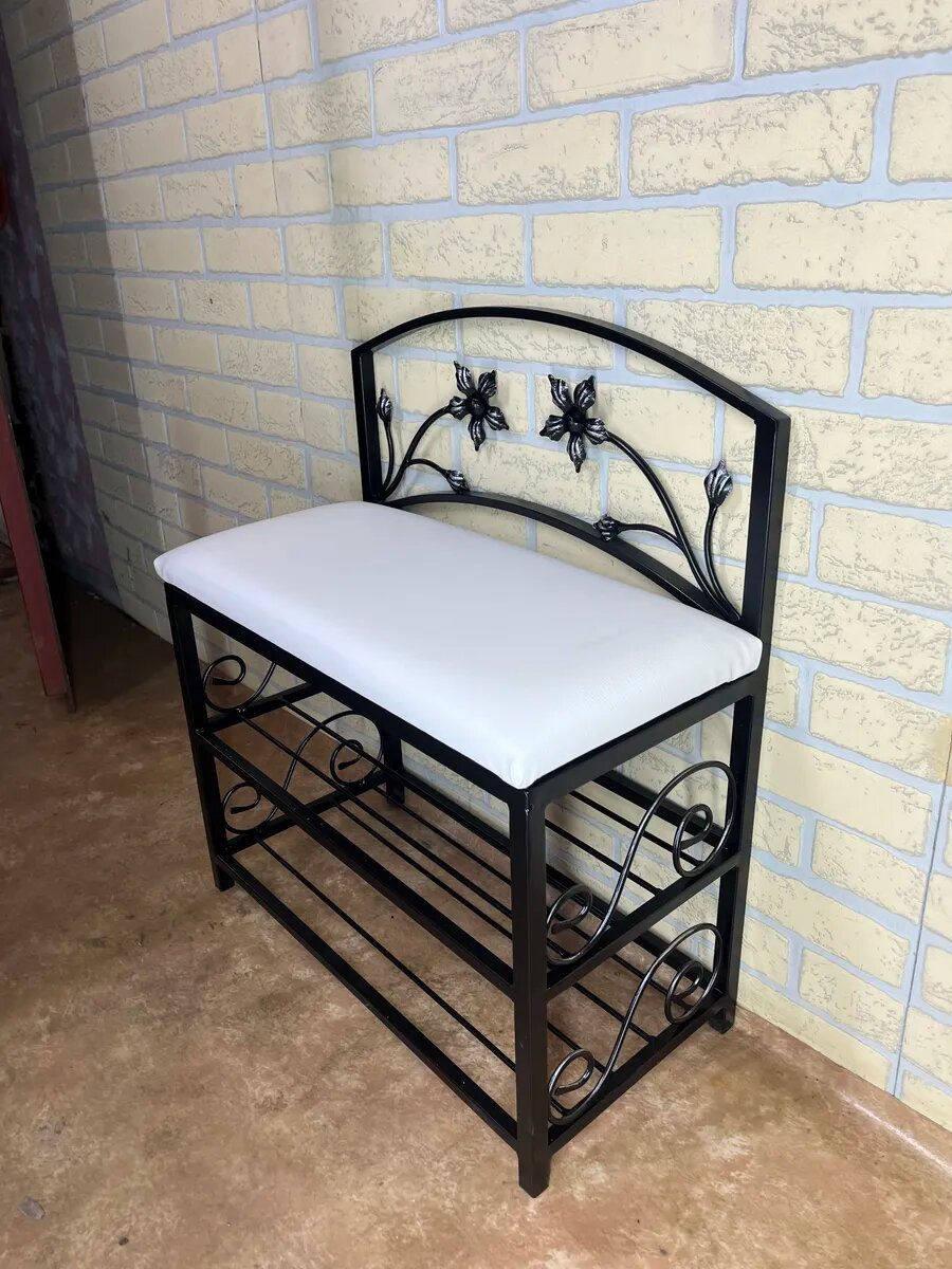 Кованая банкетка №04, Студия кованой мебели Нива, кож. зам, цвет белый